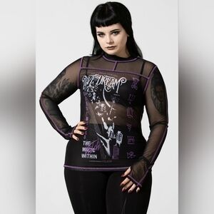 Killstar Black and Purple Sheer Graphic Blouse